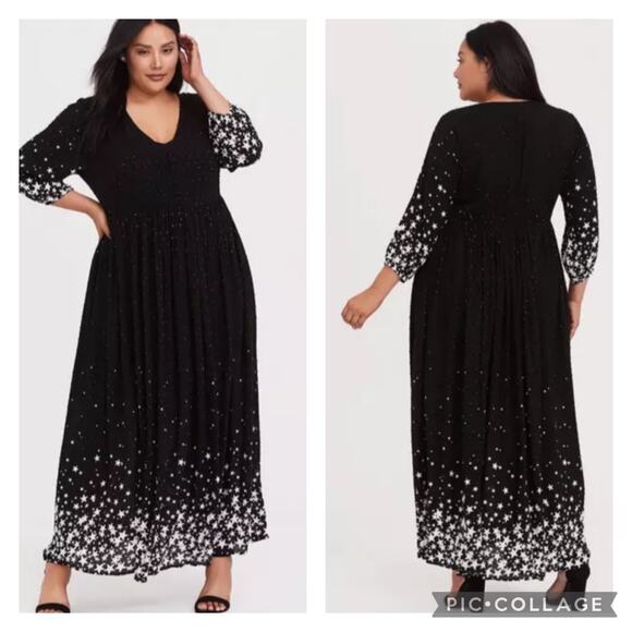 Torrid Black White Star Print Maxi Dress Celestial Plus Size 2X - Picture 1 of 8